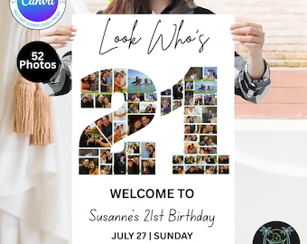 Editable 21st Birthday Photo Collage Welcome Sign Template | Canva Digital Download | Party Poster | Instant Download