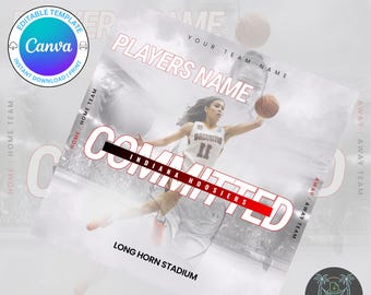 Athlete Commitment Canva Template | Editable College Signing Day Graphic | Digital Download for Sports Recruitment Announcement