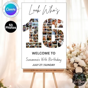 Editable 16th Birthday Photo Collage Welcome Sign Template | Canva Digital Download | Party Poster | Instant Download