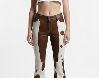 Handmade Hair-On Cowhide Leather Pants | Western Boho Trousers