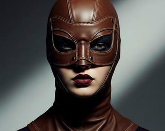 Handmade Cowhide Leather Head Hood Mask | Brown Face Mask Hood | Laced back | Gift for Her | Cosplay & Costume