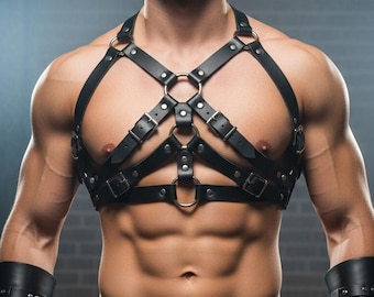 Cowhide Leather Mens Chest Harness