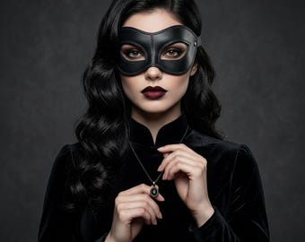 Handmade Black Cowhide Leather Eye Mask, Gothic Leather Mask for Women, Stylish Masquerade Eye Mask, Cosplay Accessory, Gift for Her