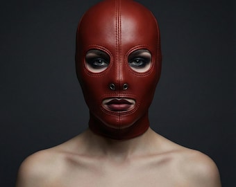 Handmade Red Leather Full Head Mask | Unisex | Cosplay