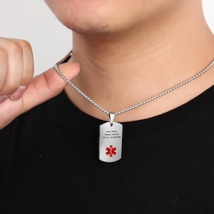 Medical Alert Necklace,Personalized Emergency Medical ID Necklace for Women & Men,Health Emergency Necklace,Diabetes Necklace,Med Alert Tag