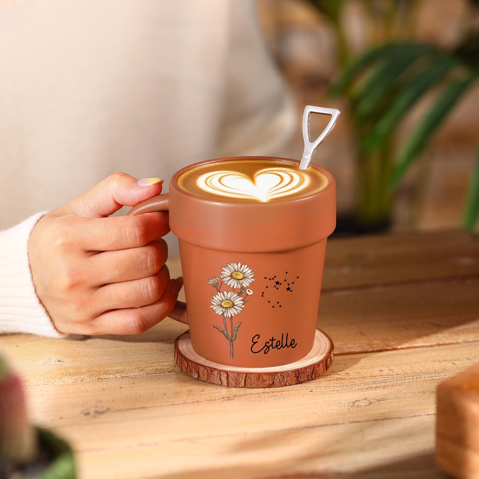 Keramik-Teetasse Mit Untertasse – Handgefertigt, Blumen-Design, 240 Ml, Weiß