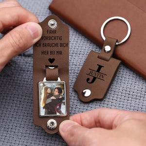 Custom Leather Photo Keychain for Men, Custom Photo Dog Tag Keychain, Picture Key Ring, Anniversary Valentine’s Christmas Gift for Him Dad