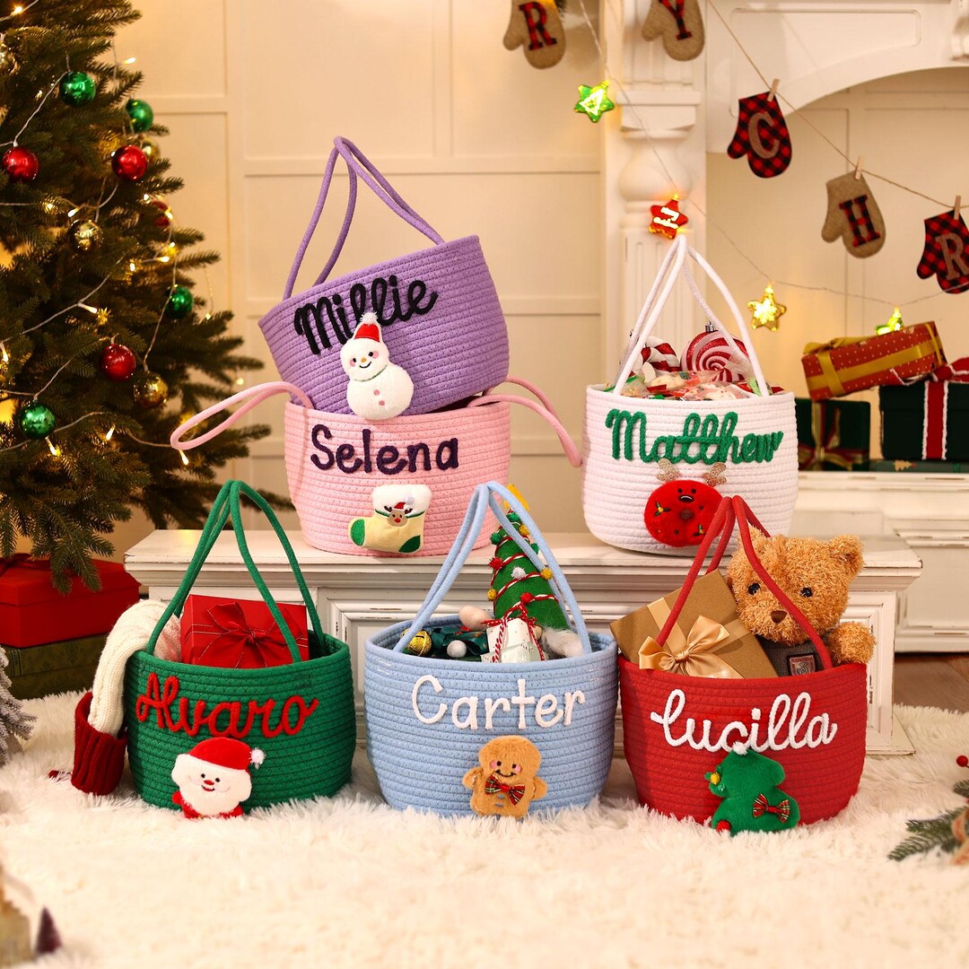 Personalized Christmas Basket | Custom Name Holiday Storage Basket ...