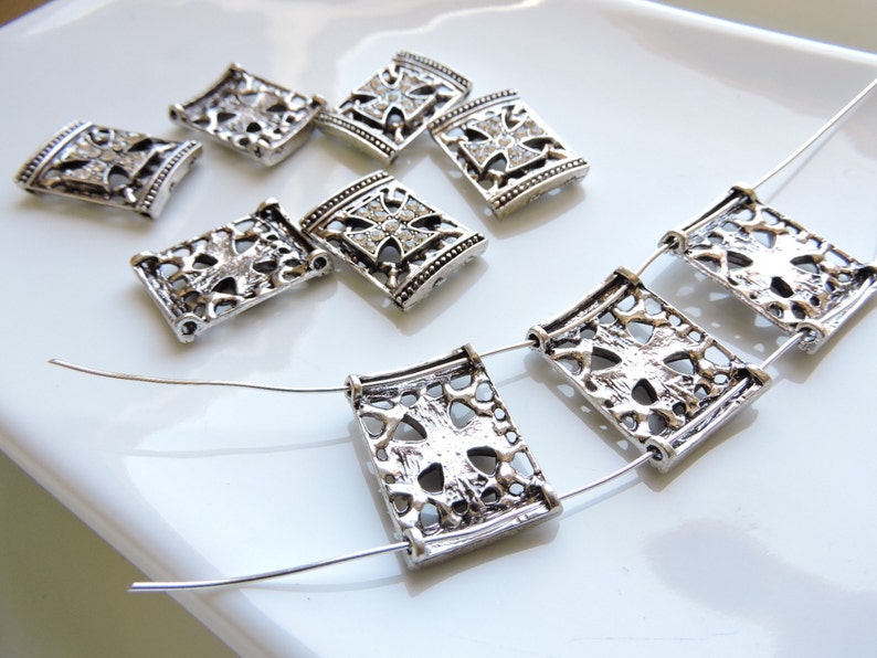 Slider Beads Silver Tone Iron Cross with Blingy Rhinestones 2 Hole Slider Charms Add some nice sliders with bling to your project 3pcs