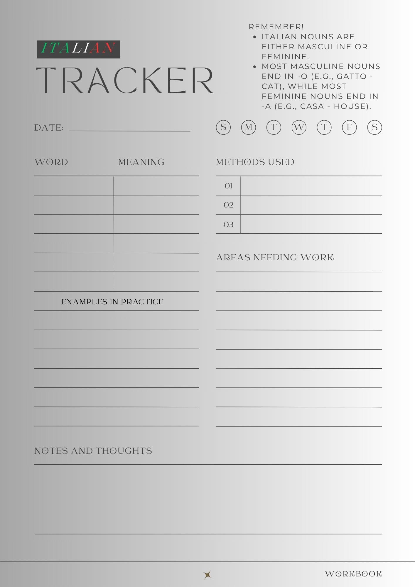Italian Language Learning Tracker – Printable PDF - Etsy