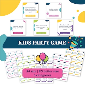 180 Party Game Cards, Kids Birthday Party Game Printable, Challenges, Acting and Fun Questions, 6-12 Year Olds, Digital Download