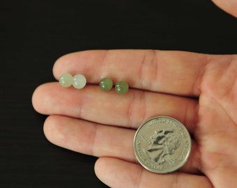 Dainty small nephrite green jade earrings studs in 925 silver or 14K gold filled, green jade stud earrings