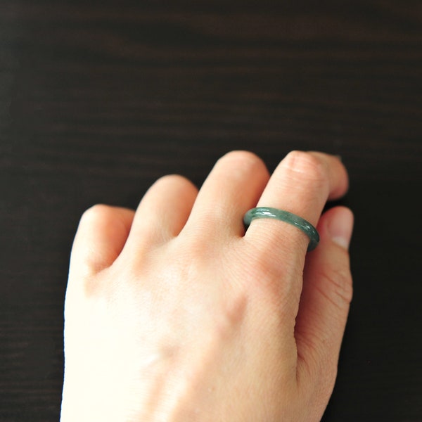 Thin Green Jade Ring,Grade A Jadeite Jade Ring Natural Icy Green Jade Ring size 9 1/4