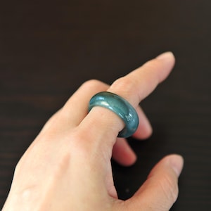 Big Size Bluish Green Jade Ring, Real Grade A Jadeite Jade Ring, Big thick jade ring size 12