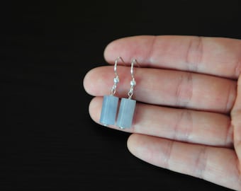 Dainty lavender jade earrings, Cylinder jade earrings, Lavender jadeite jade earrings in 925 silver