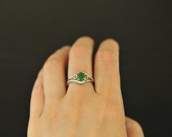 Green jadeite jade ring 925 silver, Genuine jade ring 925 silver adjustable 6 - 10
