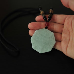 Large jade ba gua necklace, Grade A natural jade ba gua necklace, Feng shui jade necklace