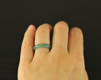 Thin Green Jade Ring, Grade A Jadeite Jade Ring, Genuine Jade Ring, size 5 1/2