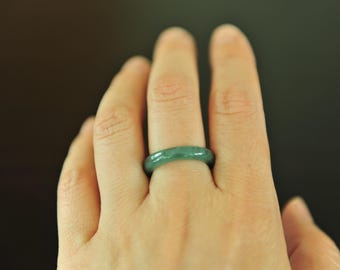 Thin Green Jade Ring, Grade A Jadeite Jade Ring Natural Icy Green Jade Ring size 6 1/2
