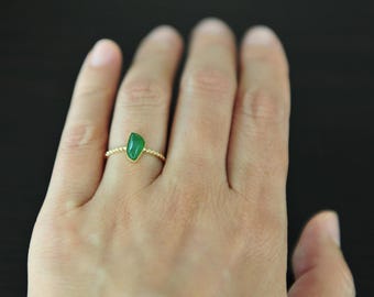 Green Jade Ring 18K Yellow Gold, Certified Grade A Jade Ring, Free Spirit Jade Ring, Dainty Green Jade Ring 5 1/2