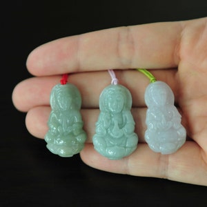 Dainty Green Jade Kwan Yin Pendant Necklace, Grade A Jade Apple Green Jade Pendant Red Brown Lavender String