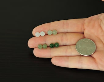Dainty small nephrite green jade earrings studs in 925 silver or 14K gold filled, green jade stud earrings