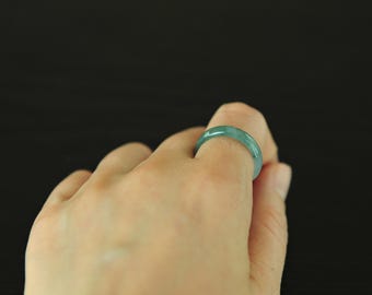Thin Green Jade Ring, Grade A Jadeite Jade Ring Natural Icy Green Jade Ring size 8 1/4