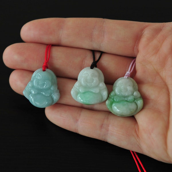 Collier pendentif Bouddha en jade vert délicat, pendentif en jade vert pomme de qualité A, chaîne lavande rouge brun