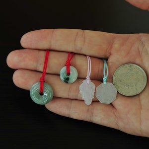 Zierliche Kleine Grüne Jade Blatt Donut Ba Gua Halskette, Klasse A Jade Anhänger Rot Braun Lavendel String