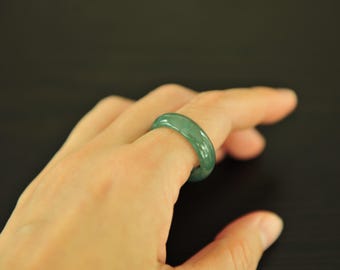Icy bluish green jade ring, genuine jade jewelry | Size 10 1/4