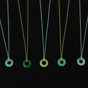Dainty Jade Necklace 14K Filled ONE Handmade Green Yellow White Jadeite jade donut pendant Silver 14K Gold Filled 12MM