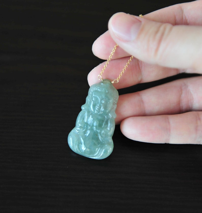 Certified Grade A Icy Buddha Jadeite jade pendant 14K Gold Filled 17