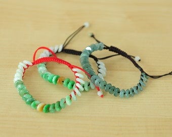 Sierlijke groene jade kralenarmband handgemaakt, ijsgroene jade donut Lucky Loop armband verstelbaar van 6 - 9 inch