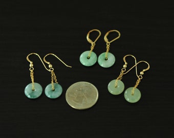 Green icy jade earrings 14K gold filled, Lucky loop green jade earrings, Minimalist jade earrings
