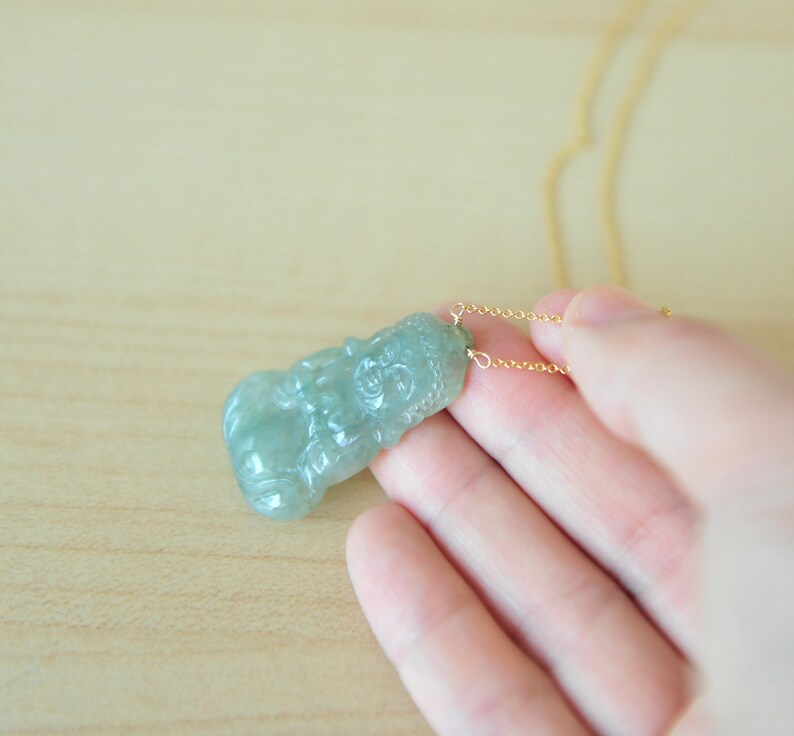 Certified Grade A Icy Buddha Jadeite jade pendant 14K Gold Filled 17