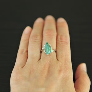 Green jade diamond ring 18K white gold, Certified grade A Icy green jade diamond ring size 7