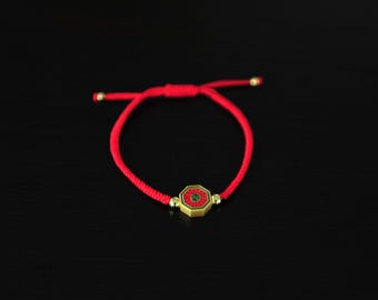 Red string bracelet, Ba gua feng shui bracelet, Charm bracelet, Good luck bracelet 6.2" - 9"