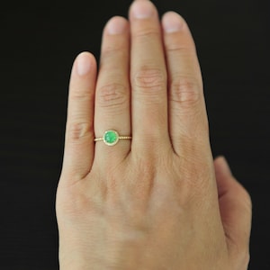 Apple Green Jade Ring 18K Yellow Gold Diamond, Certified Grade A Jade Diamond Ring, Small Minimalist Green Jade Ring size 5