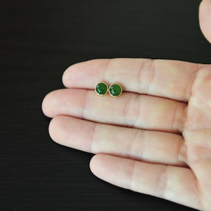 Green jade earrings 18K solid gold, Nephrite jade earrings certified jade earrings green jade earrings 18k solid gold