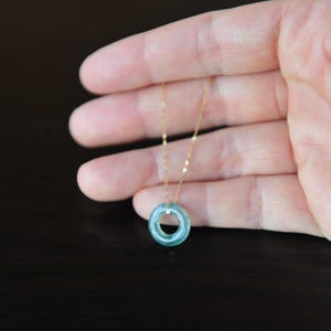 Dainty small icy green jadeite jade pendant necklace 18K gold, minimalist jade necklace 18K solid gold