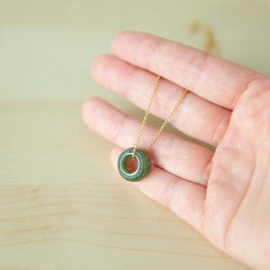 Dainty Small Green Jade Donut Pendant 925 Silver 14K Gold Filled, Minimalist Nephrite Jade Pendant Necklace