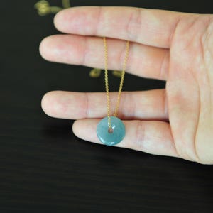 Dainty Green Jade Pendant 925 Silver 14K Gold Filled, Minimalist Jade Pendant Necklace, Jade Green Lucky Loop Pendant Necklace 15MM