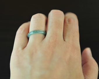 Thin Green Jade Ring, Dainty Icy Jade Ring, Natural Genuine Green Jade Ring