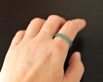 Thin green jade ring, Genuine natural jade ring, Feng shui jade ring size 9 1/4