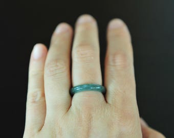 Thin Green Jade Ring, Grade A Jadeite Jade Ring Natural Icy Green Jade Ring size 6 3/4