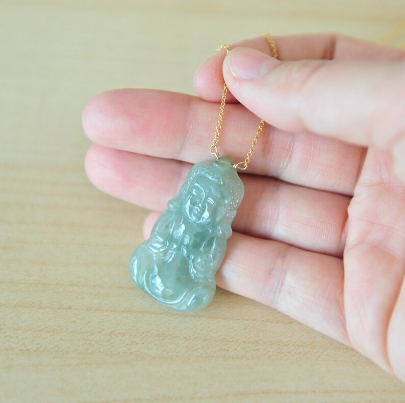 Certified Grade A Icy Buddha Jadeite jade pendant 14K Gold Filled 17