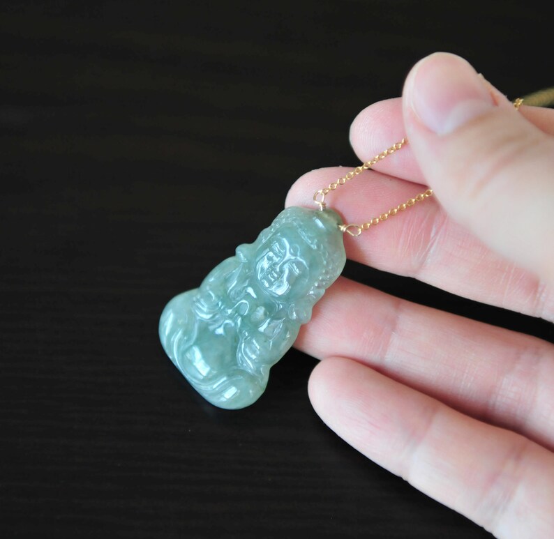 Certified Grade A Icy Buddha Jadeite jade pendant 14K Gold Filled 17