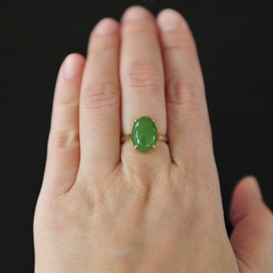 Green Jade Ring Gold Certified Grade A Emerald Green Nephrite Jade 18K Solid Yellow Gold Jade Ring