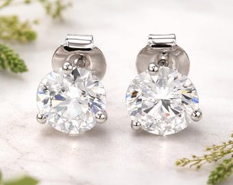 Lab Grown Diamond Stud Earrings – 14K Solid Gold Martini Setting, Round Brilliant (0.25-4.00 Ctw), Ready To Ship