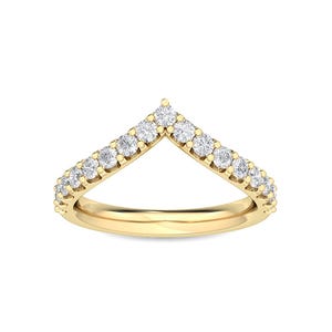 Labor gewachsener Diamant Ring | Tiefes V Chevron Stapelbarer Ehering, Verlobungsring, Jahrestagsgeschenk für sie (0.30ctw, VS, E-F, solides Gold).